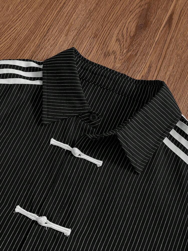 SWAVVY Men's Striped Patchwork Casual Versatile Daily Wear Shirt - Black - View 4