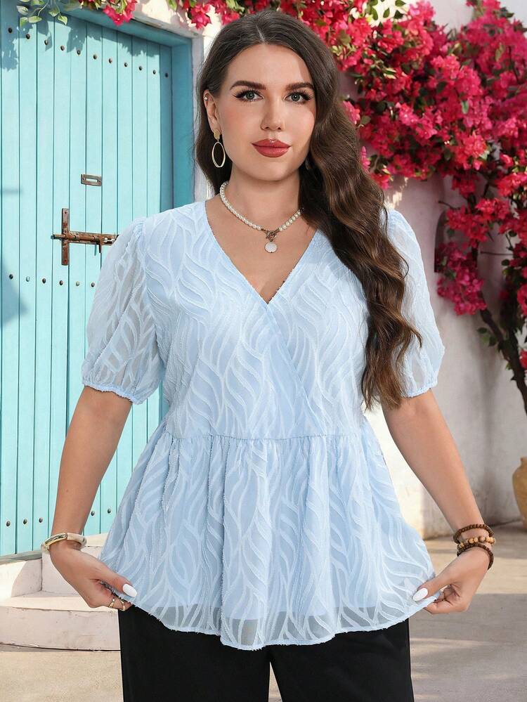 Plus Size Women Summer Casual Vacation Elegant Solid Blue Short Sleeve Shirt Tunic Blouse,Summer Holiday,Vacation Outfits Women,Simple And Fashionable For Everyday Wear,Suitable For Summer Vacation,Casual Holiday Style,Summer Outfits For Women ,Vacation Outfits Women ,Holiday Outfits For Women,Going Out Outfits, New Clothes,Simple And Fashionable For Everyday Wear,Suitable For Summer, Vacation, Daily Wear, Festival Outfits For Women,Country Concert Outfit,Beach Outfits For Women,Western Style,Boho Shirt,Festival Outfits For Women,Festa Junina