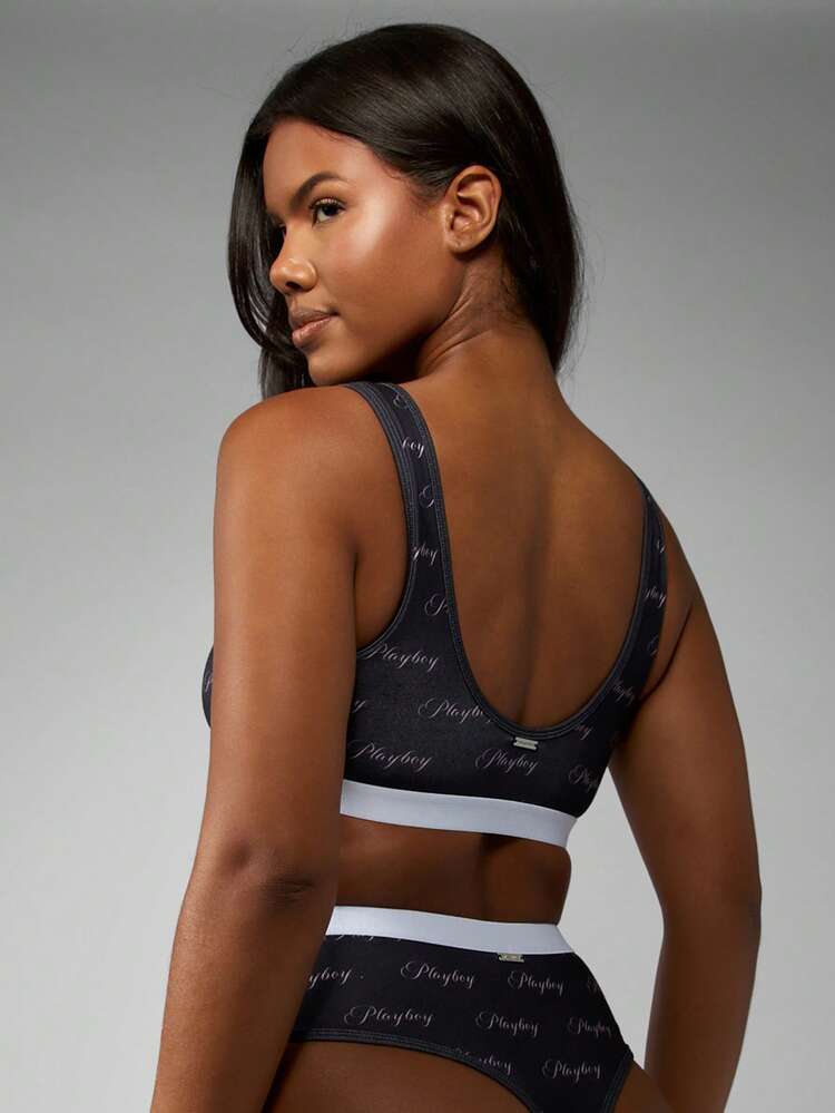 Missguided x Playboy All Over Print Bralette With Elastic Band