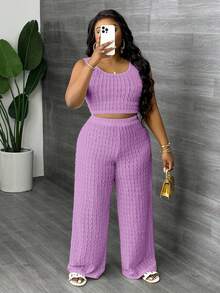 Slaydiva Conjunto de 2 piezas de chaleco largo casual blanco y pantalón de pierna ancha talla grande, para primavera/verano - Morado - Ver 6