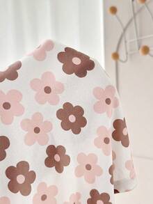 SHEIN 4 piezas Blusas de manga corta con estampado y dobladillo ondulado acanalado, lindas para niñas, verano - Multicolor - Ver 4