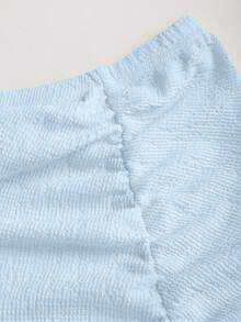 Sweetra Setelan 2 Potong Modis Warna Polos dengan Tali Bahu Miring dan Detail Kerut, Cocok untuk Liburan Musim Panas, Warna Biru Muda yang Elegan - Baby Blue - View 4