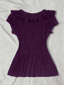 IslaSuriya Blus Chiffon Lengan Pendek Warna Hijau Zaitun dengan Pita untuk Wanita - Purple - View 2