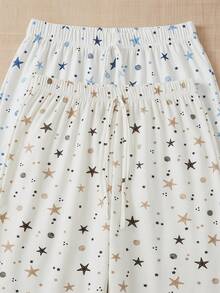 SHEIN Two Pieces Pack Sleep Bottoms Sea Shell Pattern White Base Color Casual Long Sleep Bottoms - White - View 3