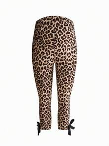 SHEIN Leggings de maternidade com estampa de leopardo e laço decorativo - Multicolorido - Ver 4