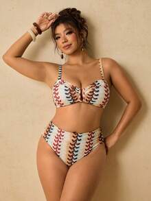 Travachic 大尺碼女款條紋針織比基尼上衣與泳褲，彈性優雅性感泳裝，適合海灘度假，春夏季女款套裝，夏季女裝度假穿搭，女款兩件式套裝，女款度假穿搭，女款海灘穿搭，女款郵輪穿搭，條紋泳裝，海灘穿搭，大尺碼比基尼套裝 - 彩色 - 查看 7