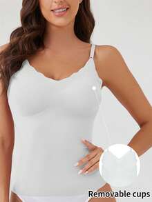 SHEIN 女式纯色贝壳边无袖夏季吊带背心 - 淺藍色 - 查看 1