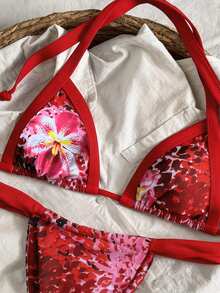 Swim Mod 2 Stücke/Set Damen Sommer Zufallsdruck Neckholder Rückenfreier String Bikini-Set, Sexy - Verschiedenfarbig - Übersicht 4