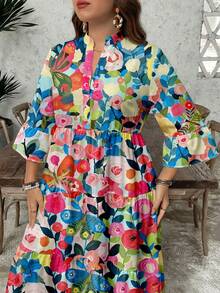 SHEIN LUNE Plus Size Women Casual Elegant All-Over Floral Print Dress, Suitable For Autumn/Winter - Multicolor - View 5