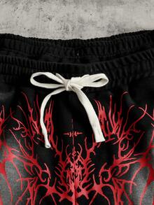 ROMWE MEN Prep Quần short nam in họa tiết Gothic, cạp quần hai lớp, kiểu dáng rách rưới. - màu đen - Xem 3