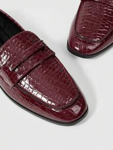 Sleekvia Women's Fashion Versatile Burgundy Round Toe PU Material Texture Flat Sole Shoes, Commuting, Parties, Travel, Vacation, Four Seasons Wear - Burgundy - View 7