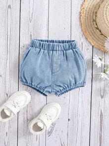 Baby Girl Washed Soft Denim Shorts, Comfortable For Daily Wear And Vacation - Light Wash - View 5