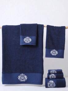 1 Piece Of Bath Towel, Pure Cotton, Dark Blue, Thin Style, Rectangular 70*140cm, Simple, Solid Color, Embroidered Letters Or Patterns; Or Kitchen, Face-Washing, Hand-Wiping Small Towel 33*74cm; Or Square 34*34cm Handkerchief, Soft, Absorbent, Quick-Drying, Suitable For Men And Women, Adults, Usable In All Seasons, Suitable For Bathroom, Hotel, Travel, Party, Holiday Gifts, Beauty Salon, Beach, Outdoor, Sports. - Dark Blue - View 2