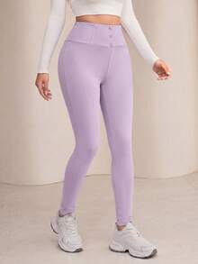 Modelyn Women's Solid Color High Waist Casual Versatile Daily Wear Leggings - Dusty Purple - View 4