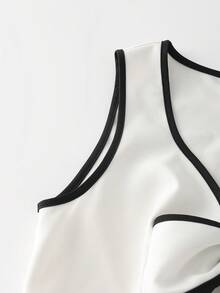 SHEIN Franclia 夏季新款时尚撞色无袖蝴蝶结短裙，优雅女装 - 白色 - 查看 7