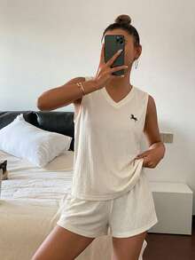 Livesso Bộ đồ ngủ gồm áo hai dây và quần short dành cho nữ - Màu vàng - Xem 5