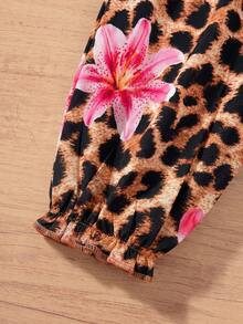 SHEIN Jumpsuit Kasual Bayi Perempuan Motif Leopard dan Bunga Kecil - MultiWarna - View 6
