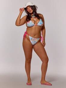 MUSERA Braguita de bikini de talla grande con estampado gráfico y lazos laterales en contraste, solo la Bottom, para primavera, verano, vacaciones, playa, estilo coolgirl, Ibiza, festival, traje de baño blanco total - Multicolor - Ver 5