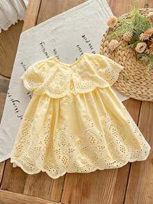 LMoss Kids Baby Girl Woven Embroidered Ruffle Hem Casual Dress - Yellow - View 2