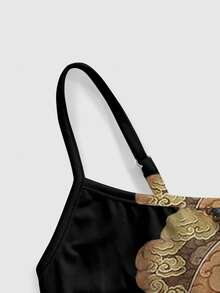 ROMWE Avant Áo tank top nữ phong cách Dark Academia tân Trung Hoa gợi cảm, tôn giáo Phật giáo, thiêng liêng - màu đen - Xem 4