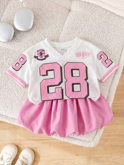 Bubblio Baby Mädchen Sport Casual Mode Kurzarm Top und Rüschen Rock Shorts Set, Baby Mädchen Bekleidung