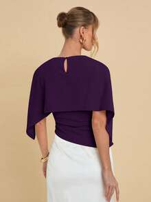 COSMINA Women's Summer Fashionable Solid Color Batwing Sleeve Fitted Blouse - Purple - View 2