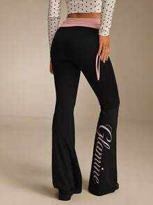 Glamine Pantalon évasé élégant et sexy pour femmes, design patchwork avec lettres - Multicolore - Voir 6
