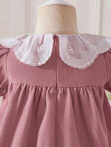 SHEIN LMoss Kids Baby Girl Puff Sleeve Peter Pan Collar Dress, Casual & Comfortable, Adorable - Dusty Pink - View 6