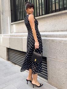 Marta Soriano 新款圓領無袖雪紡波點印花優雅連身裙 黑色 夏季 - 黑色 - 查看 5