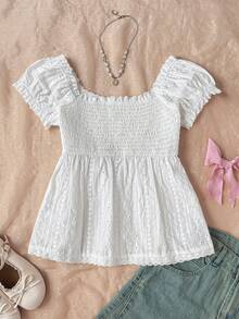SHEIN Áo sơ mi tay ngắn thời trang thường ngày cho bé gái tuổi teen - trắng - Xem 5