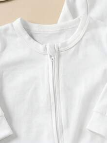 SHEIN 婴儿连脚睡衣 白色拉链连体衣 婴儿男女童柔软基础款长袖连体睡衣 新生儿 新生儿宝宝 男女通用 白色长袖连脚拉链无缝婴儿睡衣连体衣 柔软白色婴儿连体衣 - 白色 - 查看 5