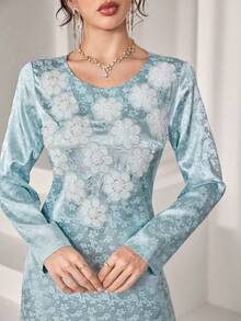 SHEIN Najma Elegant Luxurious 3D Floral Decor Women Loose Luxury Dress - Mint Green - View 7