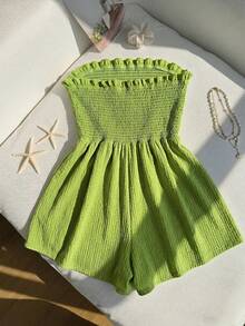 Comfortcana Baju Renang Wanita Ukuran Besar Warna Hijau Alpukat Model Bandeau dengan Hiasan Ruffle, Gaya Boho Musim Panas untuk Liburan Pantai Kasual, Baju Renang Pengontrol Perut Model Dua Potong - Hijau - View 2