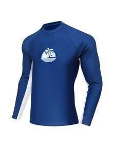 Manfinity KASUA Men's Coconut Tree Print Long Sleeve Rash Guard, Suitable For Summer Vacation And Beach - Multicolor - View 1