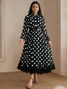 Anewsta Plus Size High-Quality Vintage Sweet Polka Dot Dress,  For Work And Dates, Spring To Summer - Black - View 4