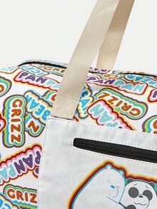 We Bare Bears X SHEIN Tas Tote Fashion Wanita Motif Kartun Bunga Mekar, Gelembung, dan Bunga Buttercup - Putih - View 3