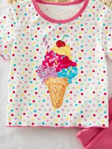 Emery Rose Kids Bộ 2 món gồm áo thun ngắn tay và quần ống loe in họa tiết chấm bi nhiều màu sắc dành cho bé gái. - Hồng - Xem 5