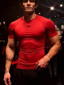 Gym Rark 男款翅膀印花圓領短袖休閒運動T恤，健身、度假 - 紅色 - 查看 3