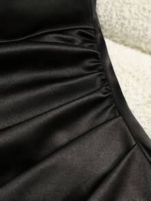 SHEIN Franclia Women's Solid Color Spaghetti Strap Pleated Summer Dress - Black - View 5