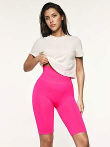 SHAPORA Solid Color High Waist Seamless Shapewear Bottom - Hot Pink - View 7