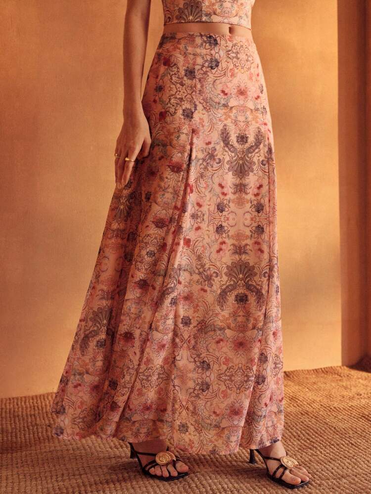 WOMEN'S ELEGANT VACATION STYLE DIGITAL PRINT PLEATED SKIRT