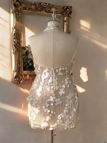 Lovelzi Đầm dạ hội sang trọng hở lưng cổ yếm đính sequin dành cho nữ cỡ lớn, thích hợp cho tiệc cocktail, đám cưới, dạ hội. - màu đen - Xem 4