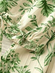 SHEIN CURVE+ Camisa casual de mujer talla grande con estampado floral y mangas abullonadas - Verde - Ver 3