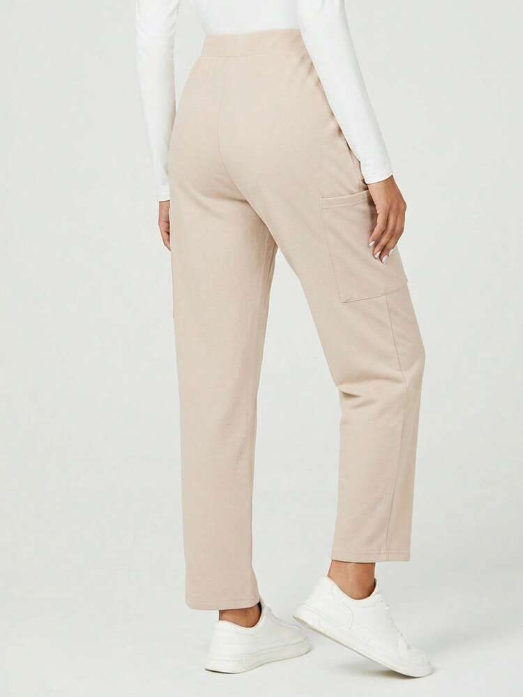 TaskEZ Pantalones rectos minimalistas casuales con múltiples bolsillos, pantalón inferior de uniforme de scrubs - Albaricoque - Añade 2