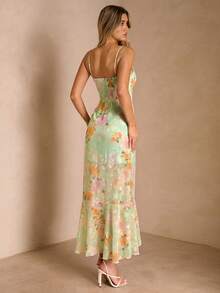 Enchnt Women's Summer Green Floral Casual Cottage Core Dress,Ruffle Elegant Wedding Guest Party Dress,Prom Chic Birthday Ceremony Outfits - Mint Green - View 2