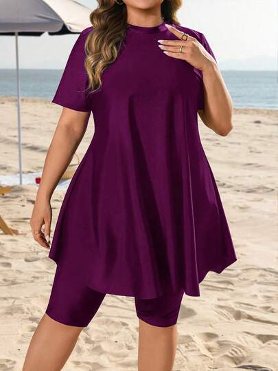 Swim Mulvari Bộ đồ bơi Burkini 2 mảnh dáng rộng, dài đến giữa bắp chân, kín đáo, chống nắng, thích hợp cho nữ cỡ lớn, đi nghỉ mát, giúp tôn dáng.