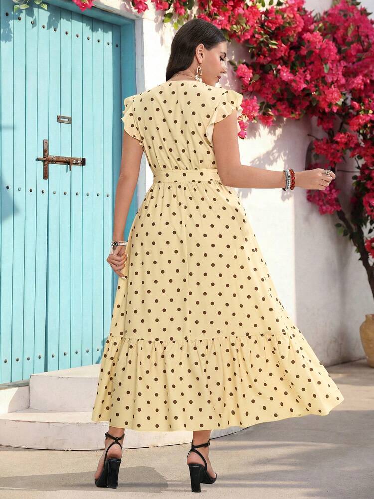 Plus Size Women Summer Casual Vacation Polka Dot Print Ruffle Hem Dress