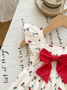 LMoss Kids Baby Girl Woven Square Neck Ruffle Hem Cherry Pattern Casual Dress - Multicolor - View 6
