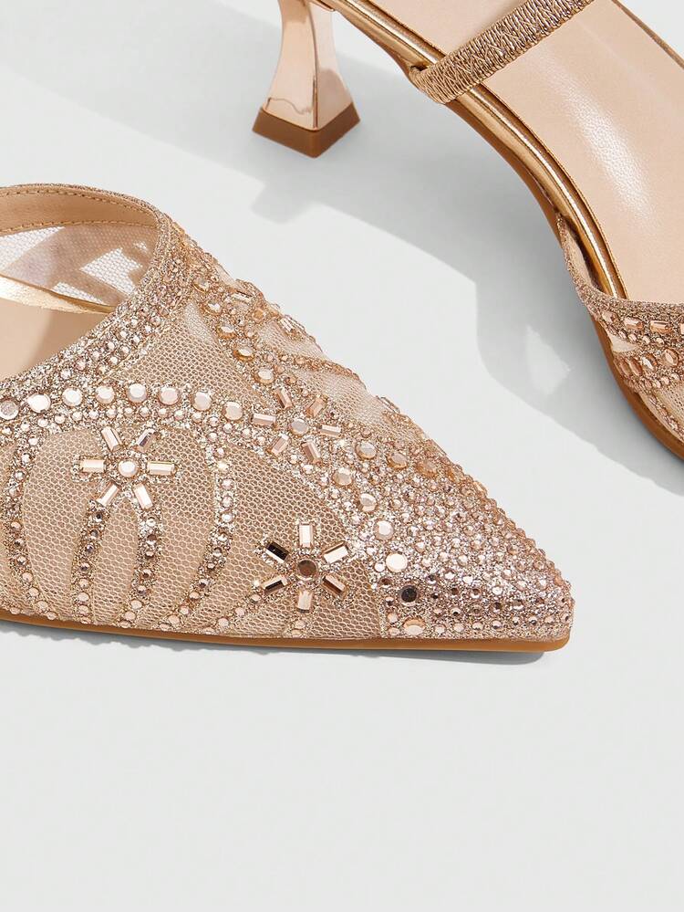 CUCCOO SZL Women Shoes Women's Fashion Pointed Mesh Rhinestone Simple Evening Wedding Party Outdoor High Heel Shoes