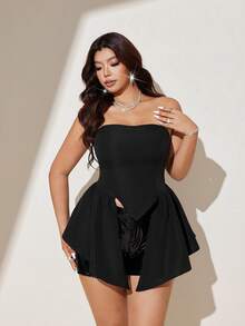 Viva Relle Sexy trägerloses asymmetrisches Crop Top in Große Größen - Schwarz - Übersicht 5